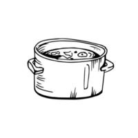 Cooked soup thin black lines on white background - Vector