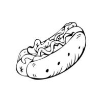 American hot dog thin black lines on a white background - Vector