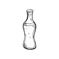 botella de agua de soda delgadas líneas negras sobre fondo blanco - vector