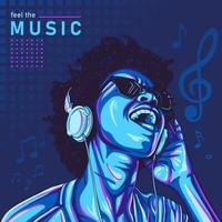 Afro girl enjoying music wearing sunglasses and headphone illustration vector