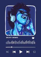 Mobile app music player interface with an afro girl enjoying music vector