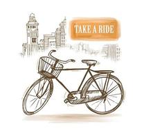 hand drawn retro bicycle on urban background vector