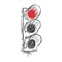 Traffic lights, only red light is on, hand drawn vector illustration