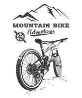 Mountain bike adventure vector line art illustration