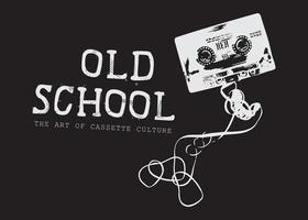 Old school cassette tape black and white vector illustration