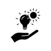 Hand icon with light bulb and sun. solar energy. solid icon style. suitable for Renewable energy symbol. simple design editable. Design template vector