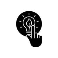 Renewable energy icon. touch with light bulb and leaf. glyph icon style. silhouette. suitable for renewable energy symbol. simple design editable. Design template vector