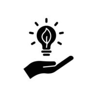 Renewable energy icon. hand with light bulb and leaf.  glyph icon style. silhouette. suitable for renewable energy symbol. simple design editable. Design template vector