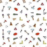 Colored construction build icons pattern. seamless doodle pattern with tools for construction. vector illustration on the theme of construction on white background