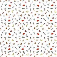 Colored construction build icons pattern. seamless doodle pattern with tools for construction. vector illustration on the theme of construction on white background