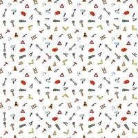 Colored construction build icons pattern. seamless doodle pattern with tools for construction. vector illustration on the theme of construction on white background