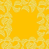 Seamless banana pattern with place for text. Doodle vector with banana icons on yellow background. Vintage banana pattern