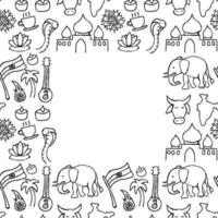 Seamless pattern with doodle indian icons with place for text. Indian vector icons. you can use this as a background for a wedding card or greeting