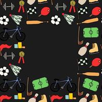 Colored seamless vector sports icons with place for text. Doodle vector with sport icons on black background. Vintage sport pattern