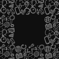 seamless doodle pattern with business and technology set icons. Doodle vector business icons on black background with place for text