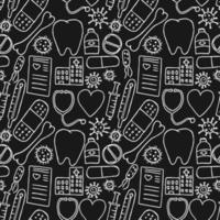 seamless pattern with icons on the theme of medicine. Doodle vector with medicine icons on black background.Vintage medicine icons