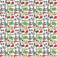 Colored seamless vector pattern with sports icons. Doodle vector with sport icons on white background. Vintage sport pattern