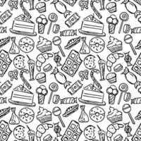 patrones sin fisuras con dulces. Doodle vector con iconos de dulces sobre fondo blanco. ilustración de dulces vintage, fondo de elementos dulces para su proyecto, menú, cafetería