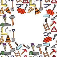 Colored construction build icons pattern with place for text. seamless doodle pattern with tools for construction. vector illustration on the theme of construction on white background