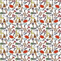 Colored construction build icons pattern. seamless doodle pattern with tools for construction. vector illustration on the theme of construction on white background