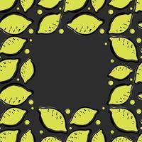 Seamless lemon pattern with place for text. Doodle vector with lemon icons on black background. Vintage lemon pattern