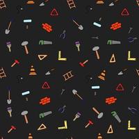 Colored construction build icons pattern. seamless doodle pattern with tools for construction. vector illustration on the theme of construction on dark background