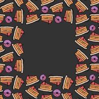 patrón transparente de color con iconos de pasteles y donuts. iconos de comida vectorial con lugar para texto vector