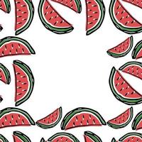 Seamless watermelon pattern with place for text. Doodle vector with watermelon icons on white background. Vintage watermelon pattern