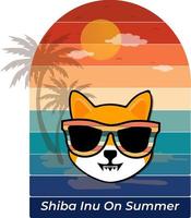 moneda criptográfica shiba inu sobre fondo de verano vector