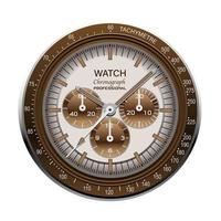 Realistic watch clock chronograph face stainless steel dial brown on white background vector