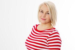 Friendly middle-aged woman portrait close up isolated copy space photo