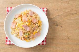 bacon ham fried rice on plate photo