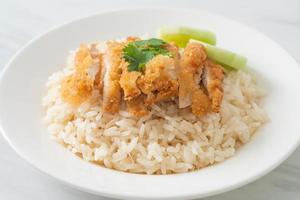 Steamed Rice with Fried Chicken or Hainanese Chicken Rice photo