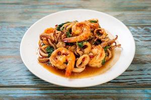 stir-fried seafood with Thai basil photo