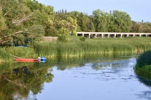 a reflection on a river bend photo