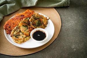 Pajeon or Korean pancake and Korean Kimchi pancake or Kimchijeon on white background photo
