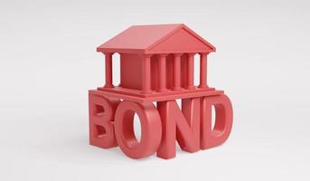 3D Rendering of government building icon on text bond in red on white background concept of investment. 3D Render. photo
