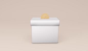 símbolos de representación 3d moneda de lira turca y concepto de caja blanca de donación de caja de dinero. procesamiento 3d ilustración 3d