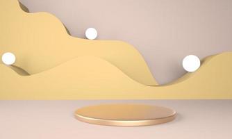 3d rendering studio with geometric shapes, podium on the floor. Platforms for product presentation, mock up background. photo
