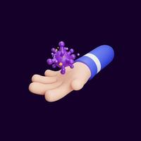hand with purple virus on dark background isolated. Scene for award background. 3D render illustration. photo