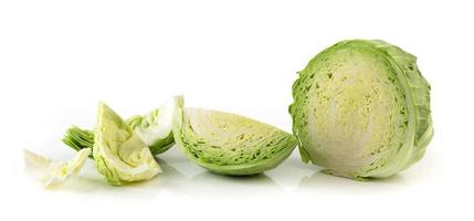 Green cabbage vegetables on white photo