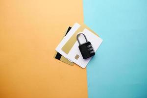 padlock on credit card, Internet data privacy information security concept photo