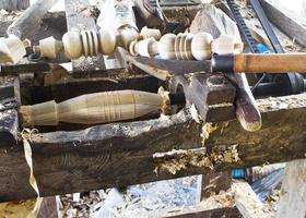 tools used with turning wood on a lathe. photo