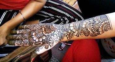 Popular Mehndi Designs for Hands or Hands painted with Mehandi Indian traditions photo