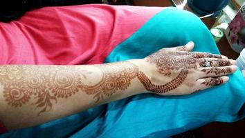 Popular Mehndi Designs for Hands or Hands painted with Mehandi Indian traditions photo