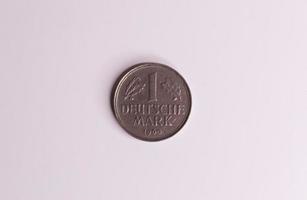 Single 1 DMark coin of the no longer current currency Deutsche Mark from Germany photo