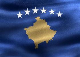 Ilustración 3d de una bandera de kosovo - bandera de tela ondeante realista foto