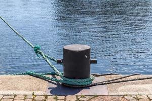 Different bollards and technical installations of vessel traffic at the Kiel port photo
