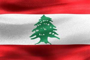 Ilustración 3d de una bandera libanesa - bandera de tela ondeante realista foto