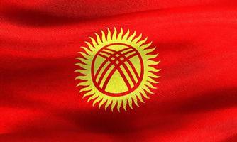 Ilustración 3d de una bandera de Kirguistán - bandera de tela ondeante realista foto